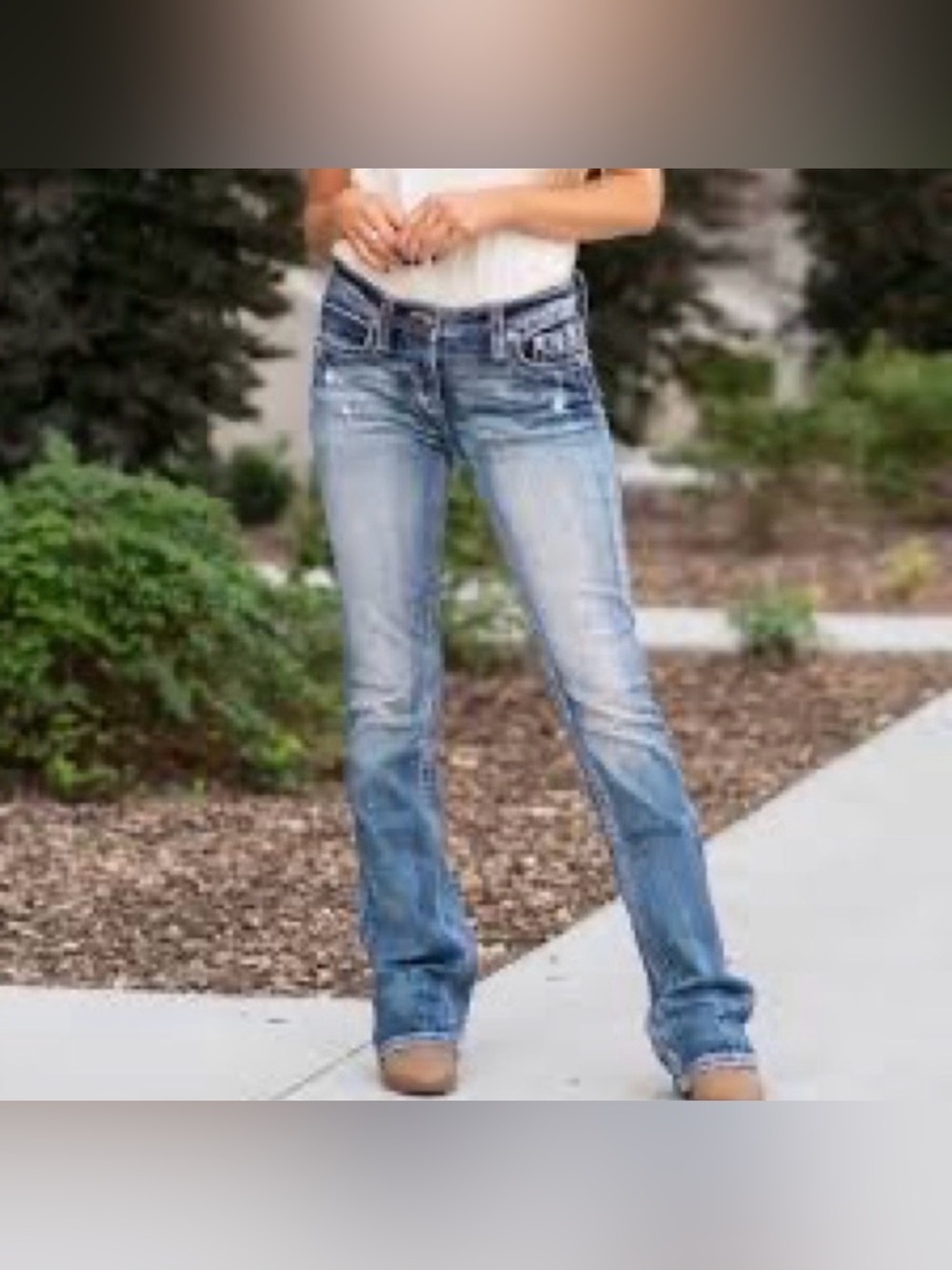 Big Star “Maddie” Mid Rise Boot Cut Distressed Light Wash Jeans With Whiskering